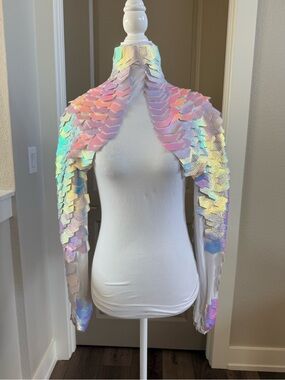 Holographic Iridescent Scale Bolero Shrug - Women's Pink Multi